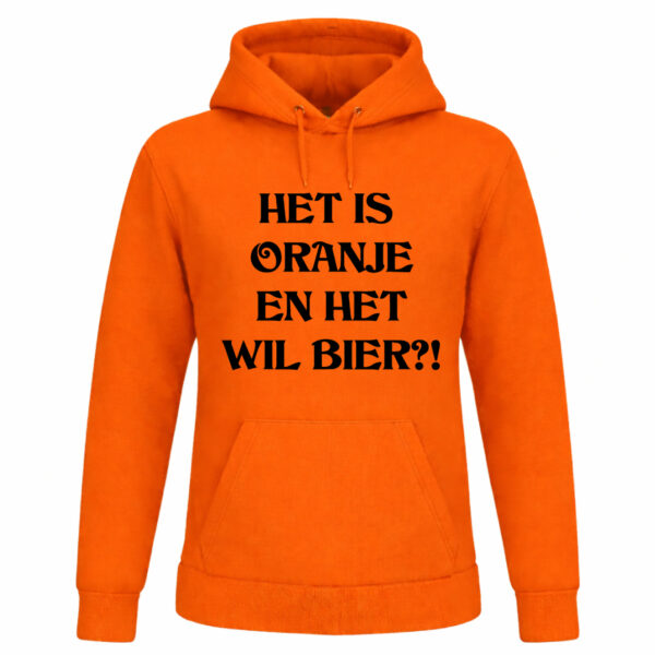Oranje Koningsdag hoodie met tekst “Wil Bier”