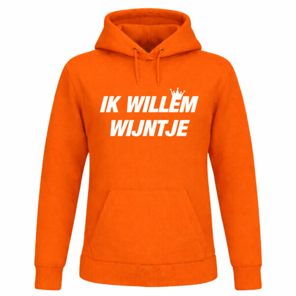 Oranje hoodie met “Ik Willem Wijntje” opdruk – Koningsdag feest hoodie