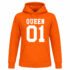 Oranje Koningsdag hoodie met tekst “Queen 01”