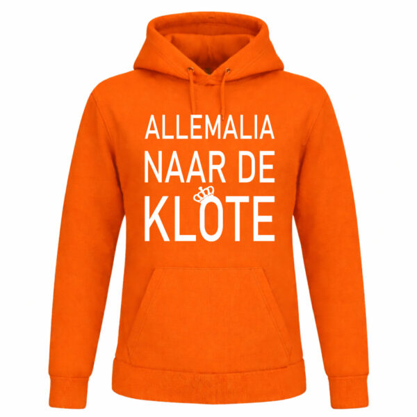 Oranje Koningsdag hoodie met tekst “Allemalia”