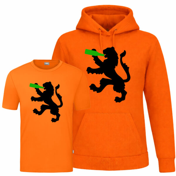 Oranje Koningsdag hoodie met drinking leeuw print Oranje Koningsdag t-shirt met drinking leeuw
