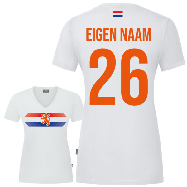 EIGEN NAAM EN NUMMER T-SHIRT ROOD/WIT/BLAUW DAMES